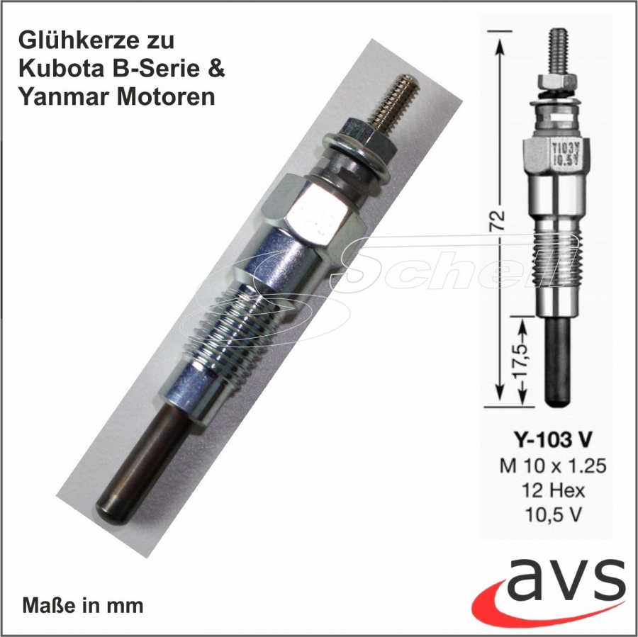 Glühkerze Kubota B5000 B6001 B7001 B1200 B1400 B1502 B1600 Motoren D650 D750 D850 D950 Yanmar